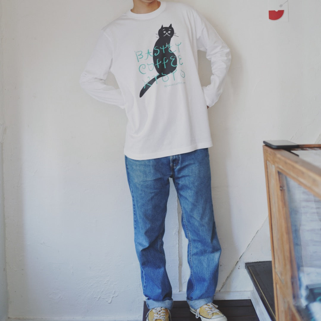 長袖貓T(白底黑貓/黃字)